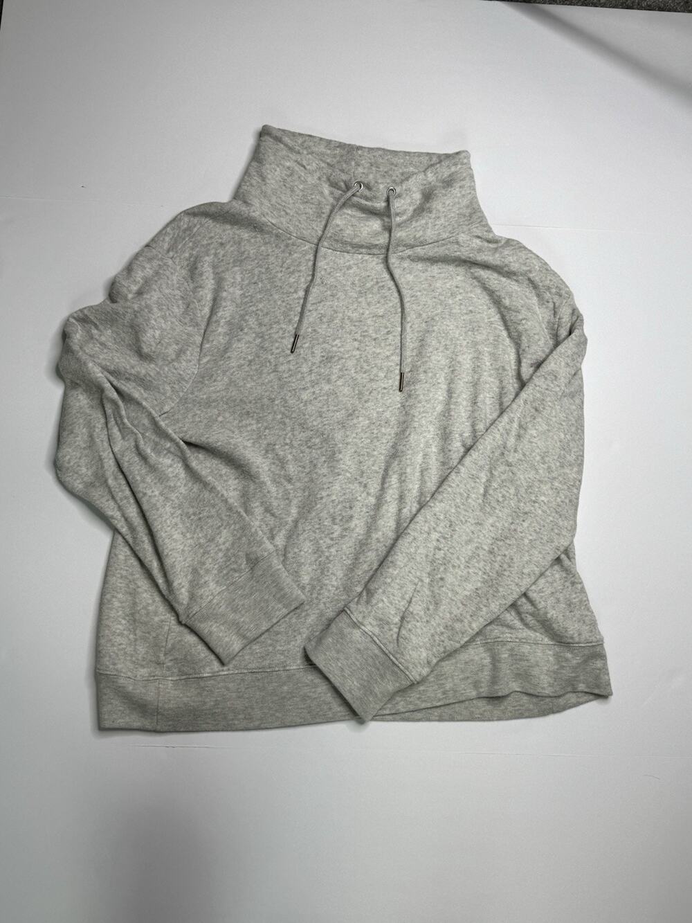 J.Crew Womens Large Heather Gray Funnel Neck Pullover Sweatshirt Drawstring